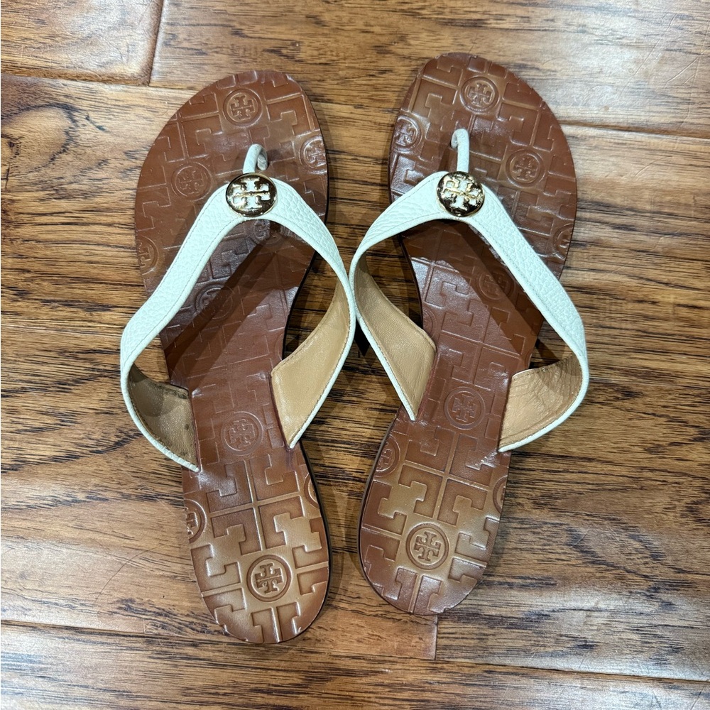 Tory Burch Cream and Brown Sandals